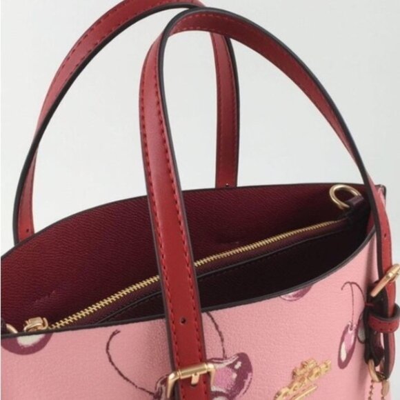 COACH Mollie Tote 25 2way Shoulder Bag Canvas Leather Cherry Pink - Picture 5 of 6